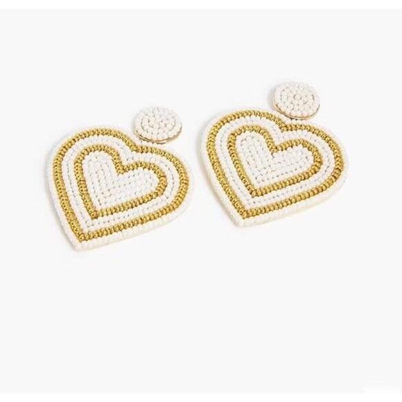 J. Crew Factory Beaded Heart Statement Earrings in Pearl Multi Gold Plated New - Picture 2 of 8